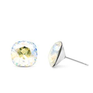 10mm Iridescent Swarovski Studs | Cushion Cut Crystal Earrings | Hypoallergenic